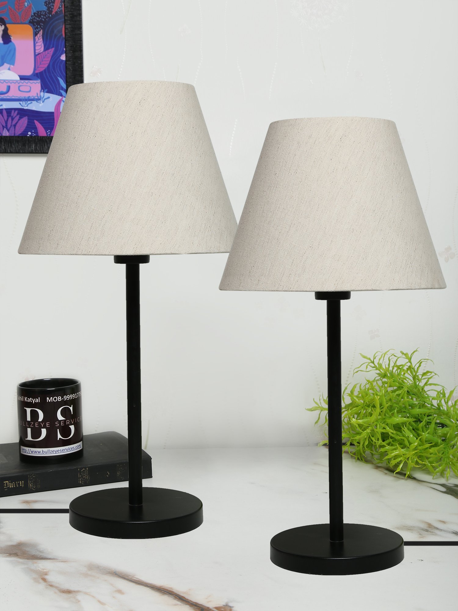 Black Metal Table Lamp Suitable For Bedroom Office And Living Room, Pack Of 2(Complete Set)