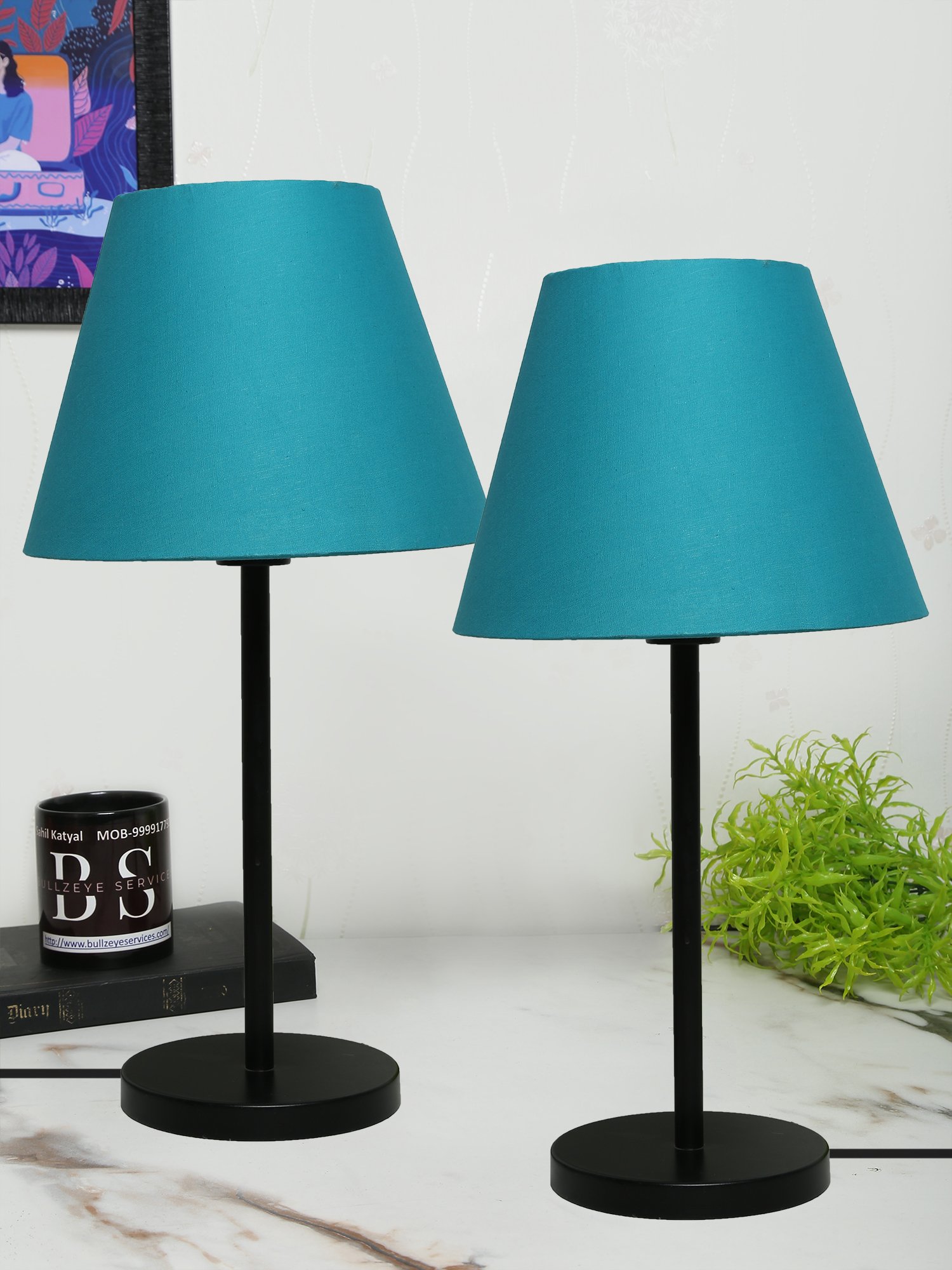 Black Metal Table Lamp Suitable For Bedroom Office And Living Room, Pack Of 2(Complete Set)