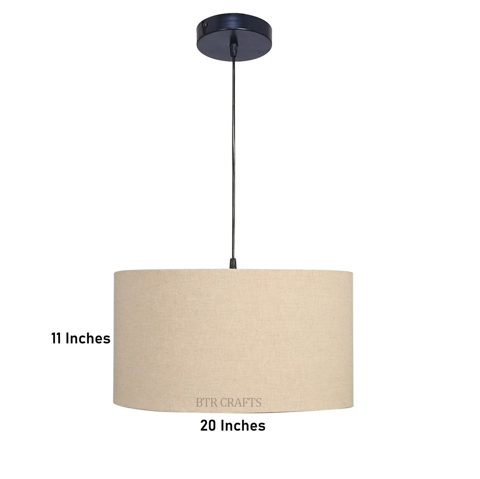 20 Inches Pendant/Hanging Ceiling Light Fixture, Beige Drum Shade for Bedroom, Kitchen, Living Room, Dining Table, Lobby, Kitchen, Black Canopy - Image 4