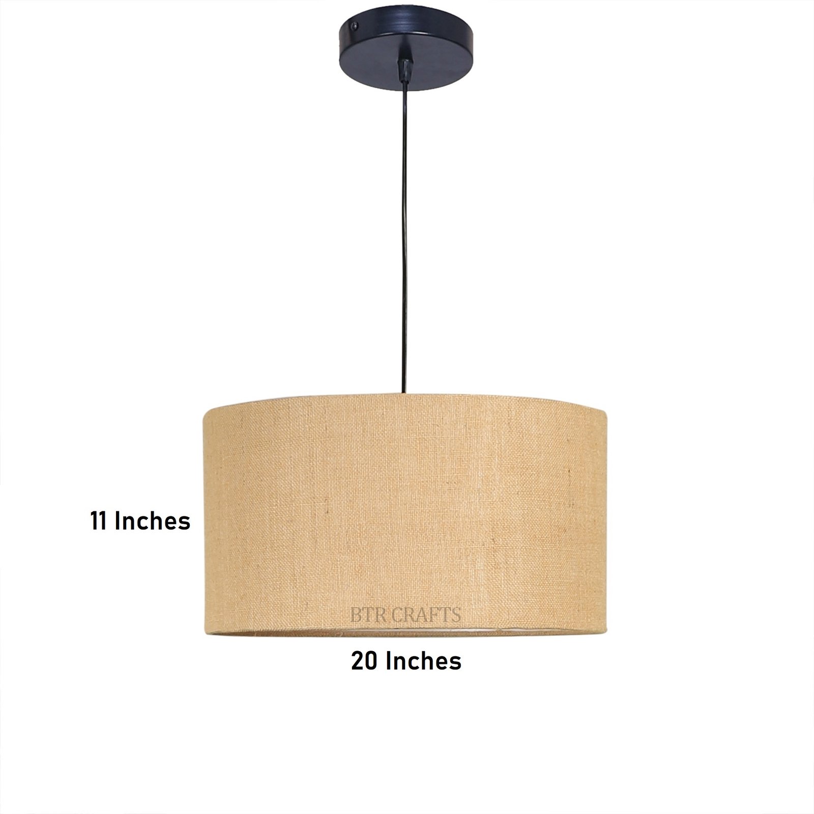 20 Inches Pendant/Hanging Ceiling Light Fixture, Natural Jute Drum Shade for Bedroom, Kitchen, Living Room, Dining Table, Lobby, Kitchen, Black Canopy - Image 4