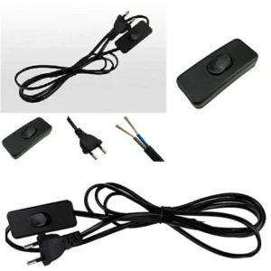 Long Copper Wire With Bed Switch On Off Button For Table Lamps (1.5 Meter, 60 Inch, Black)- Set Of 10