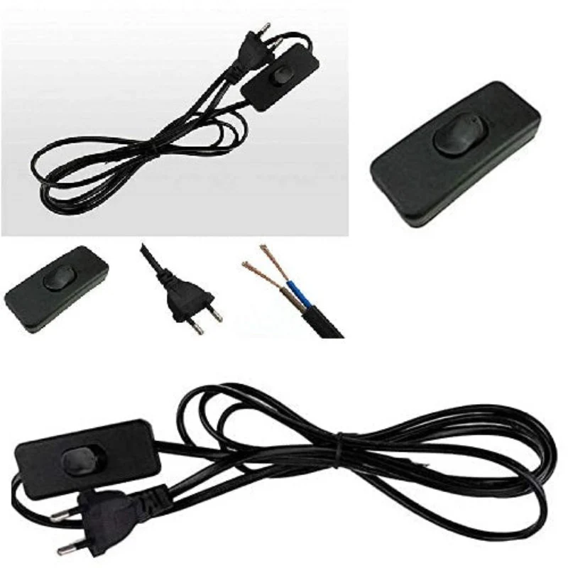 Long Copper Wire With Bed Switch On Off Button For Table Lamps (1.5 Meter, 60 Inch, Black)- Set Of 10