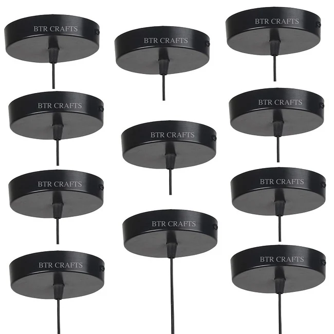 Black Hanging Lamp Holder Ceiling Canopy, Metal & Chrome / Set Of 10