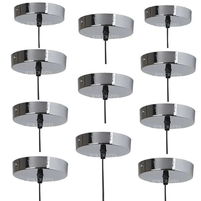 Silver Hanging Lamp Holder Ceiling Canopy, Metal & Chrome / Set Of 15