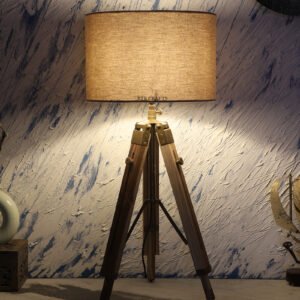 Natural Teak Wood Tripod Table Lamp, Modern Design Standing Lamp For Bedroom, Dining And Living Room