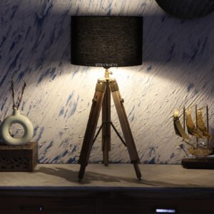 Natural Teak Wood Tripod Table Lamp, Modern Design Standing Lamp For Bedroom, Dining And Living Room
