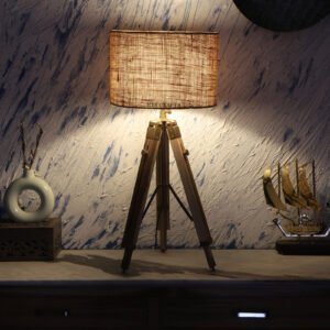 Natural Teak Wood Tripod Table Lamp, Modern Design Standing Lamp For Bedroom, Dining And Living Room