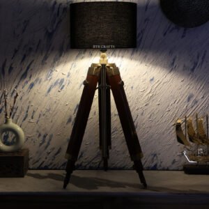 Teak Wood Tripod Table Lamp, Modern Design Standing Lamp For Bedroom, Dining And Living Room