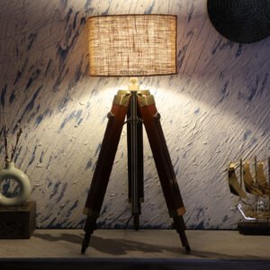 Teak Wood Tripod Table Lamp, Modern Design Standing Lamp For Bedroom, Dining And Living Room