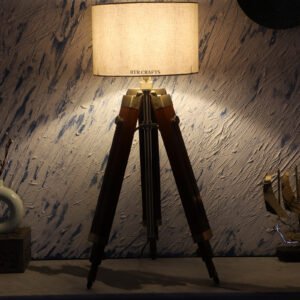Teak Wood Tripod Table Lamp, Modern Design Standing Lamp For Bedroom, Dining And Living Room